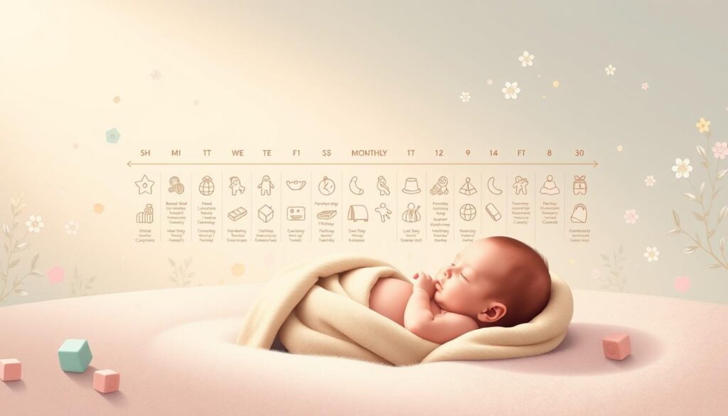 A newborn baby lying on its back, peacefully sleeping, with a soft light illuminating its serene features. In the foreground, a magnified view of the baby's abdomen, showcasing subtle tension and discomfort, the skin slightly reddened, indicating signs of colic. The background blurs into a warm, soothing tone, evoking a sense of empathy and understanding. The composition is balanced, with a sense of depth and attention to detail, capturing the essence of the "Principais causas da cólica infantil" in a visually compelling manner. Cuidados com o Bebê